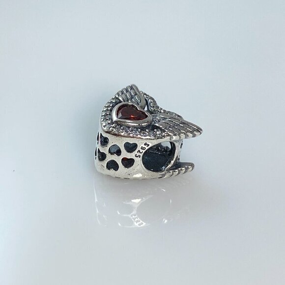 Sterling Silver Red Cubic Zirconia Heart with Wings Charm - Picture 3 of 13
